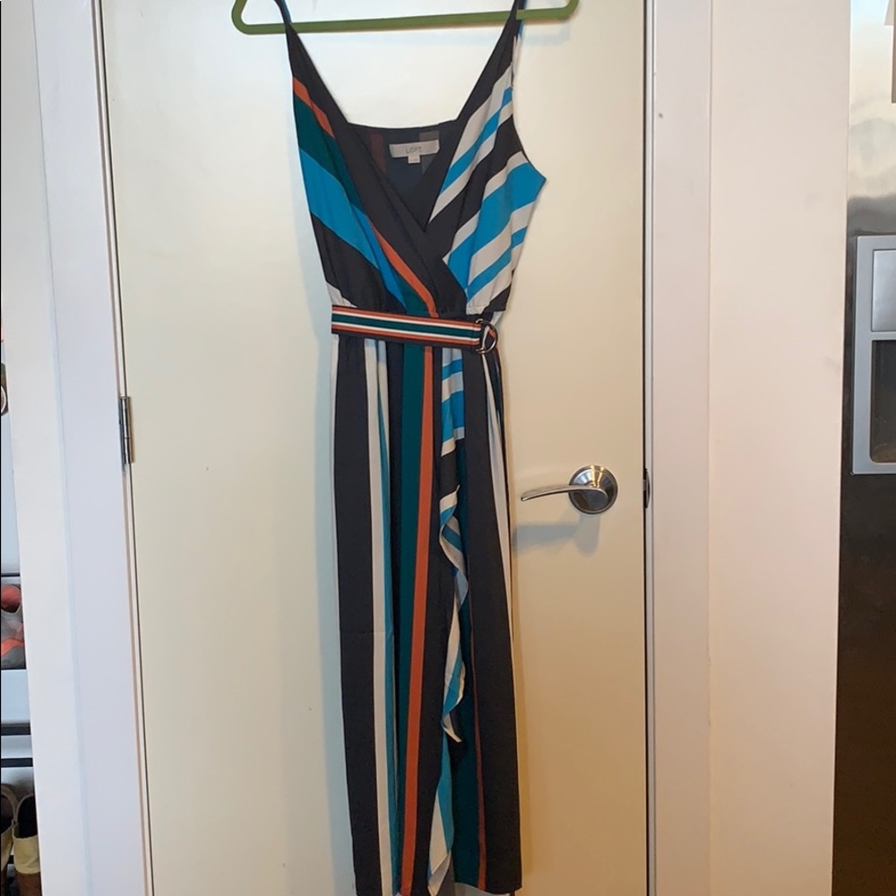 Loft-Vertical Multicolored Stripped Party Dress